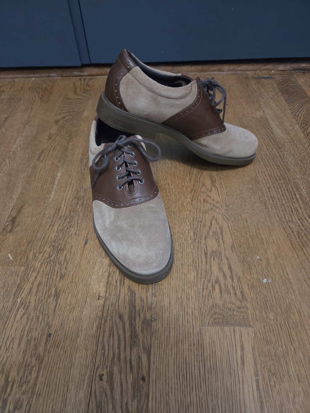 Rockport Two-Tone Brown and Tan Suede And Leather Lace-Up Saddle Shoes